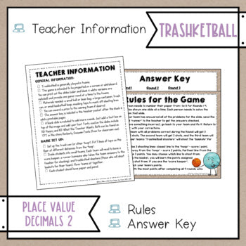 Decimal Place Value 2 Trashketball Math Game