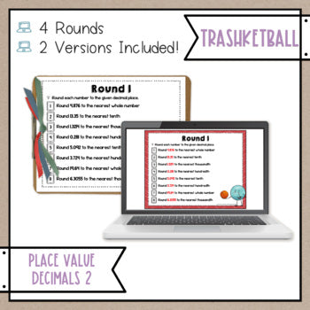 Decimal Place Value 2 Trashketball Math Game