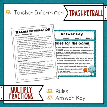 Multiplying Fractions Trashketball Math Game