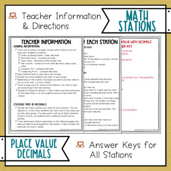 Place Value with Decimals Math Stations
