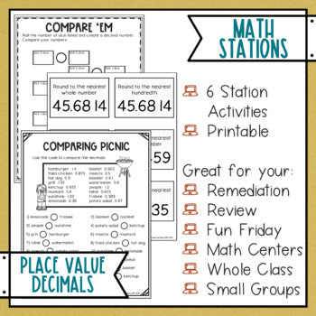 Place Value with Decimals Math Stations