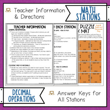 Decimal Operations Math Stations