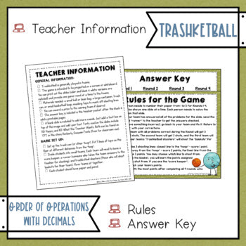 Order of Operations with Decimals Trashketball Math Game