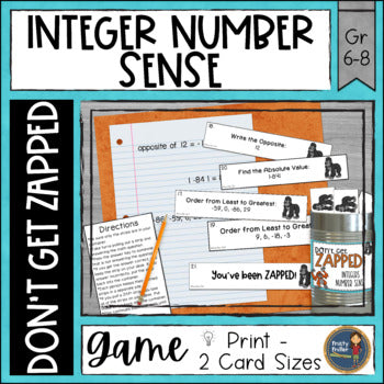 Integers Number Sense Don't Get ZAPPED Game - Comparing Ordering Absolute Value