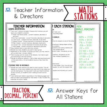 Converting Fractions, Decimals, and Percents Activities - Math Stations