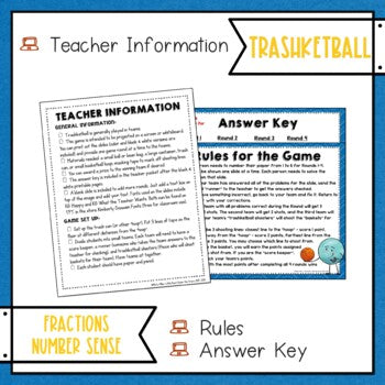 Fraction Number Sense Trashketball Math Game