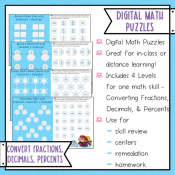 Winter Math Converting Fractions Decimals and Percents Activity - Digital