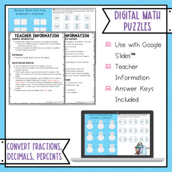 Winter Math Converting Fractions Decimals and Percents Activity - Digital