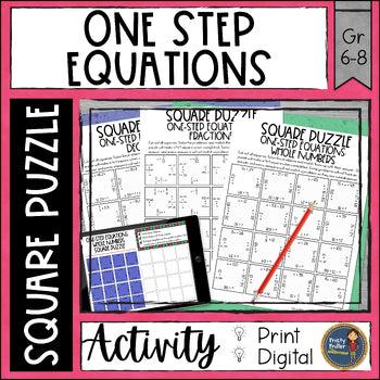 Solving One Step Equations Math Square Puzzles Digital and Print