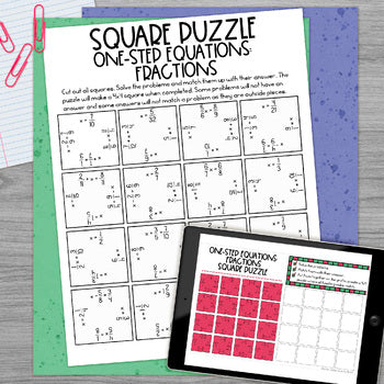 Solving One Step Equations Math Square Puzzles Digital and Print