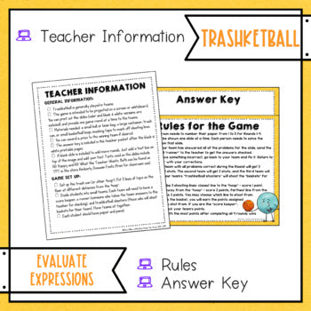 Evaluating Expressions Trashketball Math Game