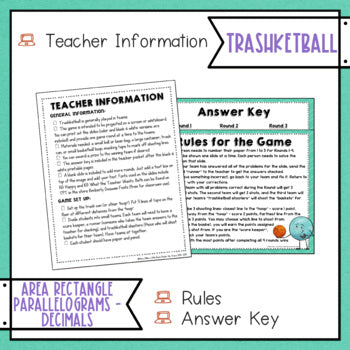 Area of Rectangles and Parallelograms Decimals Trashketball Math Game