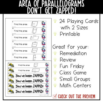 Area of Parallelograms Don't Get ZAPPED Math Game