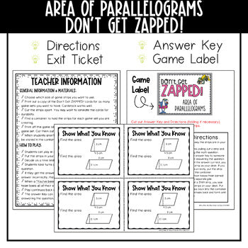 Area of Parallelograms Don't Get ZAPPED Math Game