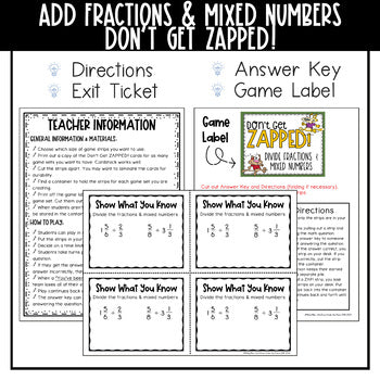 Dividing Fractions and Mixed Numbers Don't Get ZAPPED Math Game