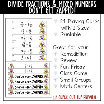 Dividing Fractions and Mixed Numbers Don't Get ZAPPED Math Game