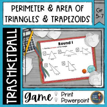 Perimeter and Area of Triangles and Trapezoids Trashketball Math Game