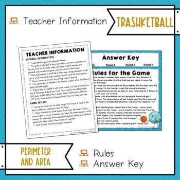 Perimeter and Area of Triangles and Trapezoids Trashketball Math Game