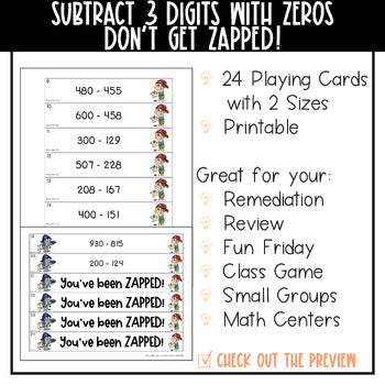 Subtraction 3 Digit with Zeros Don't Get ZAPPED Math Game