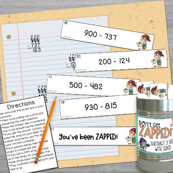 Subtraction 3 Digit with Zeros Don't Get ZAPPED Math Game