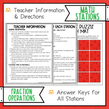 Fraction Operations Math Stations