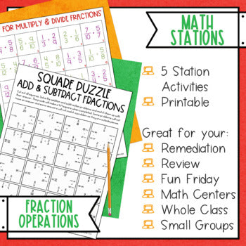 Fraction Operations Math Stations