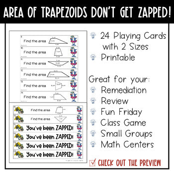 Area of Trapezoids Don't Get ZAPPED Math Game