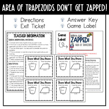 Area of Trapezoids Don't Get ZAPPED Math Game