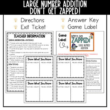 Addition with Large Numbers Don't Get ZAPPED Math Game