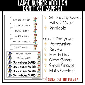 Addition with Large Numbers Don't Get ZAPPED Math Game