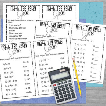 Integers Math Tag Relay Game - Absolute Value, Compare, Number Line, Operations