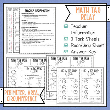 Perimeter Area Circumference Math Tag Relay - Math Game