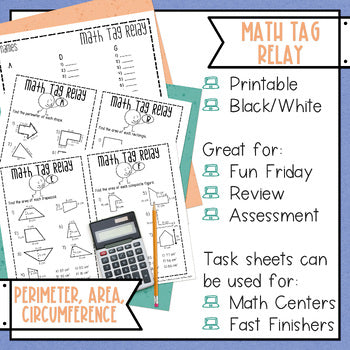 Perimeter Area Circumference Math Tag Relay - Math Game