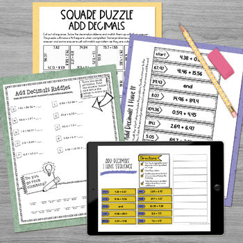 Adding Decimals Math Activities Puzzles and Riddle - Digital and Print