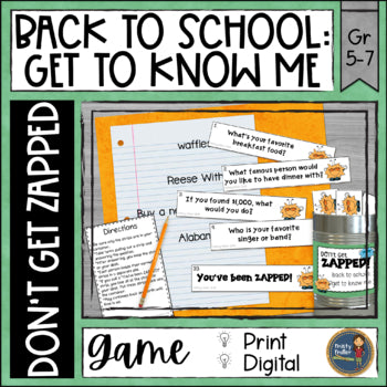 Back to School Activity All About Me Don't Get ZAPPED Icebreaker