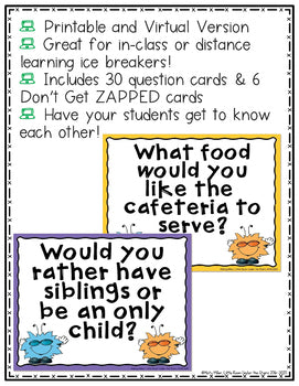 Back to School Activity All About Me Don't Get ZAPPED Icebreaker