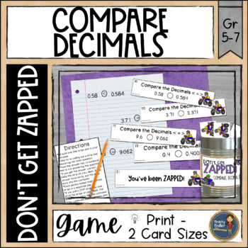 Comparing Decimals Don't Get ZAPPED Math Game