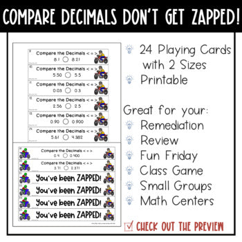 Comparing Decimals Don't Get ZAPPED Math Game