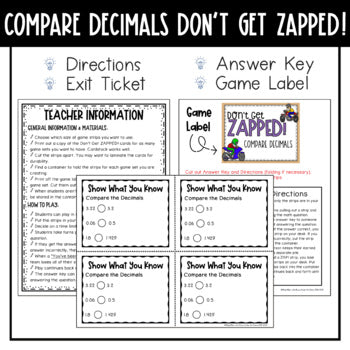 Comparing Decimals Don't Get ZAPPED Math Game