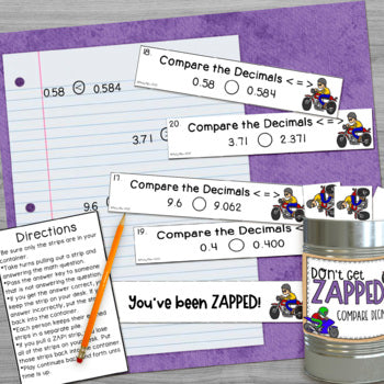 Comparing Decimals Don't Get ZAPPED Math Game