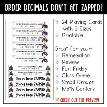 Order Decimals Don't Get ZAPPED Math Game