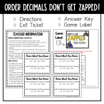 Order Decimals Don't Get ZAPPED Math Game