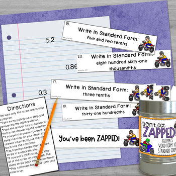 Decimals Word Form to Standard Form Don't Get ZAPPED Math Game