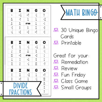 Dividing Fractions BINGO Math Game