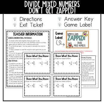 Dividing Mixed Numbers Don't Get ZAPPED Math Game