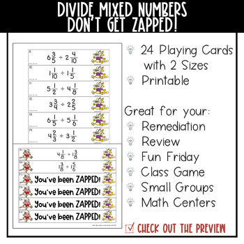 Dividing Mixed Numbers Don't Get ZAPPED Math Game