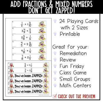 Adding Fractions and Mixed Numbers Don't Get ZAPPED Math Game