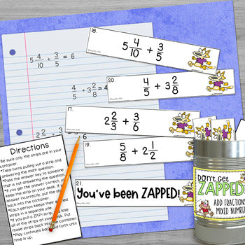 Adding Fractions and Mixed Numbers Don't Get ZAPPED Math Game