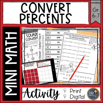 Convert Percents Math Activities Puzzles and Riddle - No Prep - Print & Digital