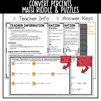 Convert Percents Math Activities Puzzles and Riddle - No Prep - Print & Digital